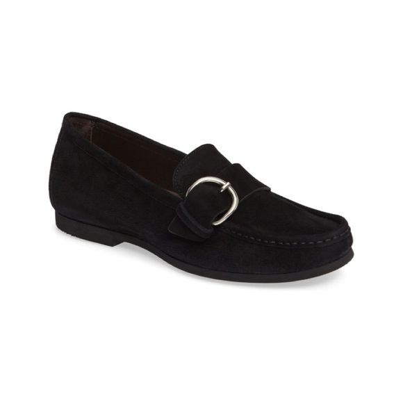 AGL • Buckle Flat loafer moccasin slip on black suede leather driving moc - Picture 2 of 13